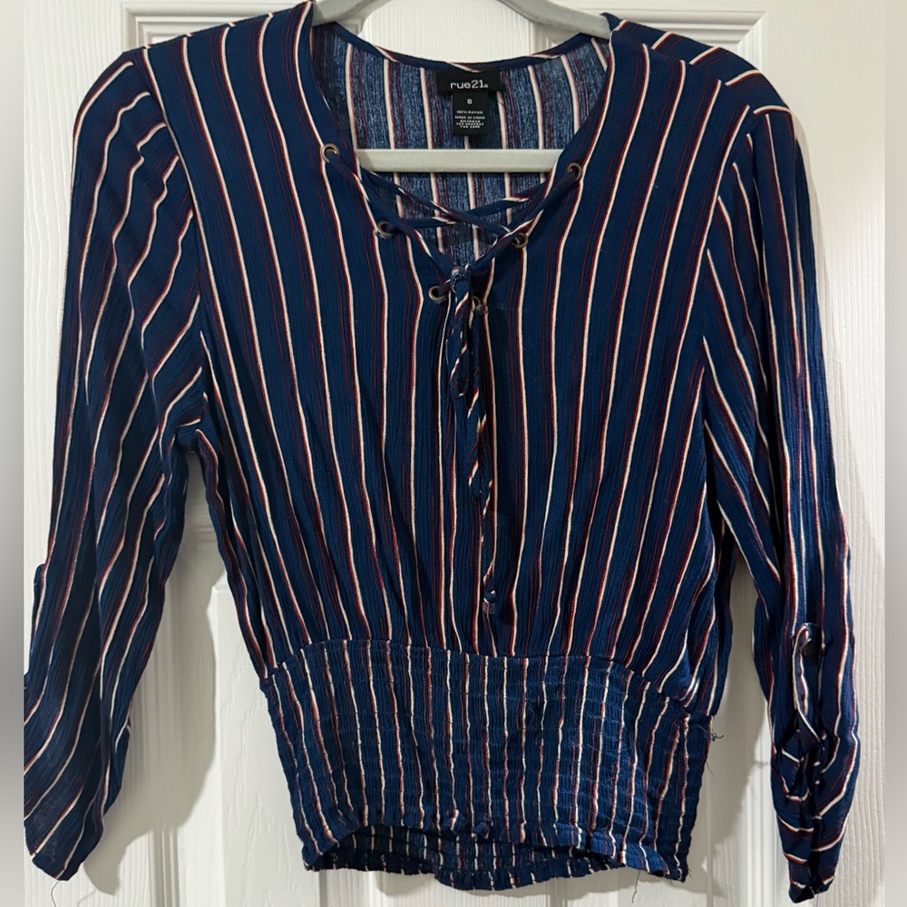 Blue and White Striped Blouse